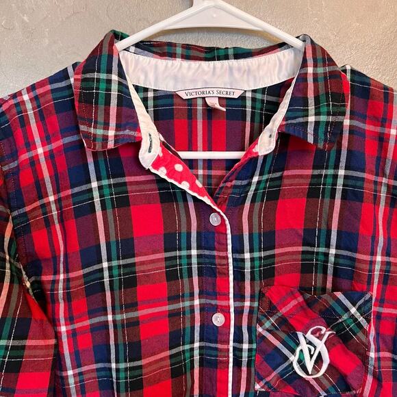 Victoria's Secret Red Plaid Long Sleeve Button Down Christmas Pajama Top Size XS - Picture 3 of 13
